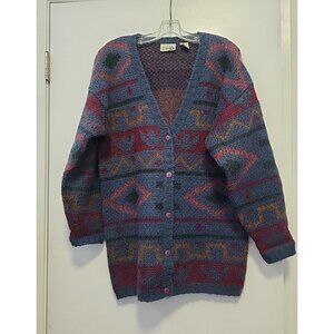 Paul Harris Design Women's Mohair Blue Purple Gold Cardigan Southwestern Medium